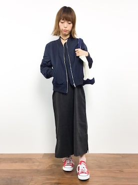 「SHARE PARK（シェアパーク）のアイテム（MA-1）」を使った、saya☺︎さん（レディース・149cm）の秋コーディネート