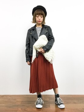 「ダズリン」｜「アイテム（ライダースジャケット）」を使った、saya☺︎さん（レディース・149cm）の秋コーディネート