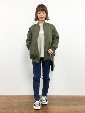 「ラフスタイル」｜「アイテム（MA-1）」を使った、saya☺︎さん（レディース・149cm）の秋コーディネート