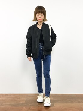 「ニコアンド」｜「アイテム（ミリタリージャケット）」を使った、saya☺︎さん（レディース・149cm）の秋コーディネート