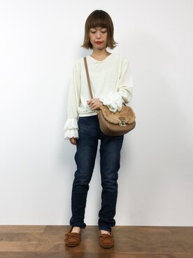 「M.deux（エムドゥ）のアイテム（ショルダーバッグ）」を使った、saya☺︎さん（レディース・149cm）の秋コーディネート