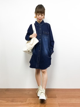 「RAY CASSIN（レイカズン）のアイテム（シャツワンピース）」を使った、saya☺︎さん（レディース・149cm）の秋コーディネート