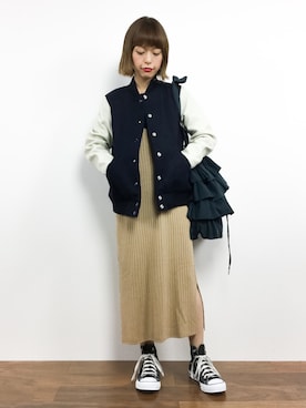 「フリンジバッグ」｜「アイテム（スタジャン）」を使った、saya☺︎さん（レディース・149cm）の秋コーディネート