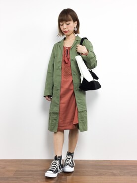 「カーキアウター」｜「アイテム（チュニック）」を使った、saya☺︎さん（レディース・149cm）の秋コーディネート