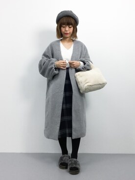 「select MOCA（セレクトモカ）のアイテム（ノーカラージャケット）」を使った、saya☺︎さん（レディース・149cm）の冬コーディネート