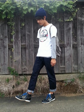 「NEW ERA（ニューエラ）のアイテム（Tシャツ/カットソー）」を使った、hi-sa*さん（メンズ・166cm）の秋コーディネート
