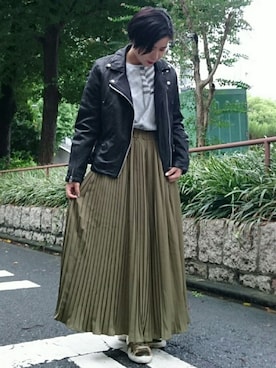 「L.H.P（エルエイチピー）のアイテム（ライダースジャケット）」を使った、IZUHARA MAYUさん（レディース・153cm）の秋コーディネート
