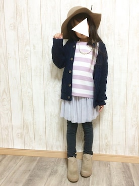 「petit main（プティマイン）のアイテム（アクセサリー）」を使った、nyanyaさん（キッズ・120cm）の秋コーディネート