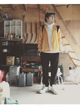 「FLAGSTUFF（フラグスタフ）のアイテム（ハット）」を使った、R_＿＿＿＿Fさん（メンズ・173cm）の秋コーディネート