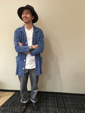 「CIAOPANIC（チャオパニック）のアイテム（ジャケット/アウター、ブルー系）」を使った、藤沼 卓也さん（メンズ）の春コーディネート
