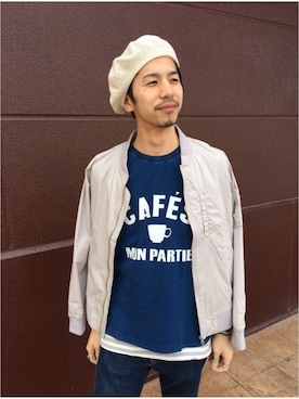 「CIAOPANIC（チャオパニック）のアイテム（Tシャツ/カットソー、ブルー系）」を使った、藤沼 卓也さん（メンズ）の春コーディネート
