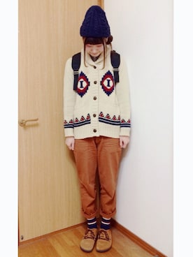 「カウチンセーター」｜「アイテム（その他シューズ）」を使った、めぐもぐ。さん（レディース・165cm）の冬コーディネート