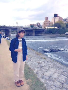 「MHL.（エムエイチエル）のアイテム（オールインワン・サロペット）」を使った、めぐもぐ。さん（レディース・165cm）の秋コーディネート