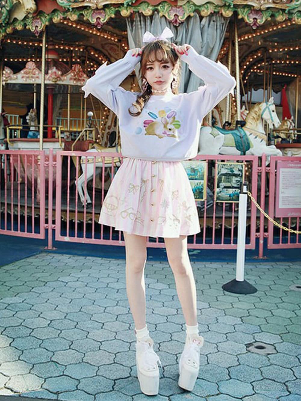 Bobon21 ミニスカート ガーリーファッションのミニリボンフリル裾ファースカート