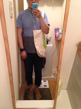 「SEVENDAYS=SUNDAY（セブンデイズサンデイ）のアイテム（シャツ/ブラウス、グレー系）」を使った、motoさん（メンズ・169cm）の夏コーディネート