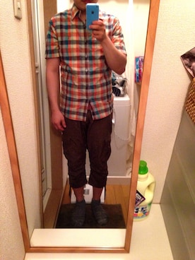 「GAP（ギャップ）の半袖チェックシャツ（シャツ/ブラウス、その他）」を使った、motoさん（メンズ・169cm）の夏コーディネート