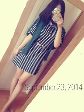 「GLOBAL WORK（グローバルワーク）のアイテム（ワンピース、ブルー系）」を使った、mizukiさん（レディース・163cm）の秋コーディネート