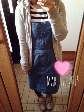 「サロペットスカート」｜「アイテム（モカシン/デッキシューズ）」を使った、muuuさん（レディース・152cm）の春コーディネート