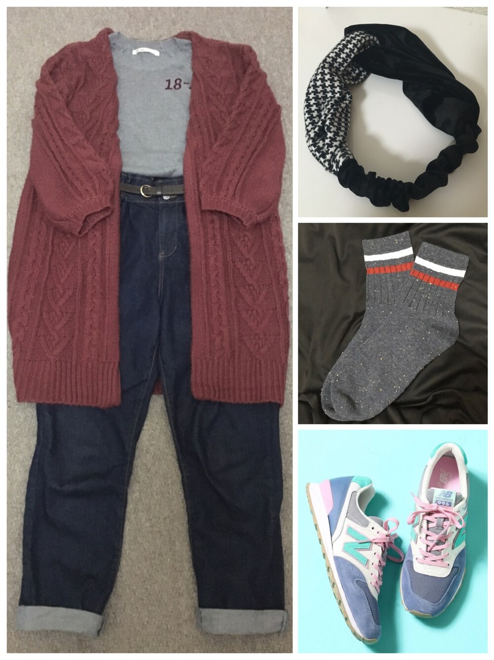 「パンツスタイル、ハイウエストパンツ、デニム、ハニーズ、ニット、エヘカソポ、カーディガン、ロングカーディガン、one after another NICE CLAUP」｜「one after another NICE CLAUPのざっくりケーブル編みカーディガン（カーディガン/ボレロ、ピンク系）」を使った、saki✌︎さん（レディース・167cm）の秋コーディネートの1枚目の写真