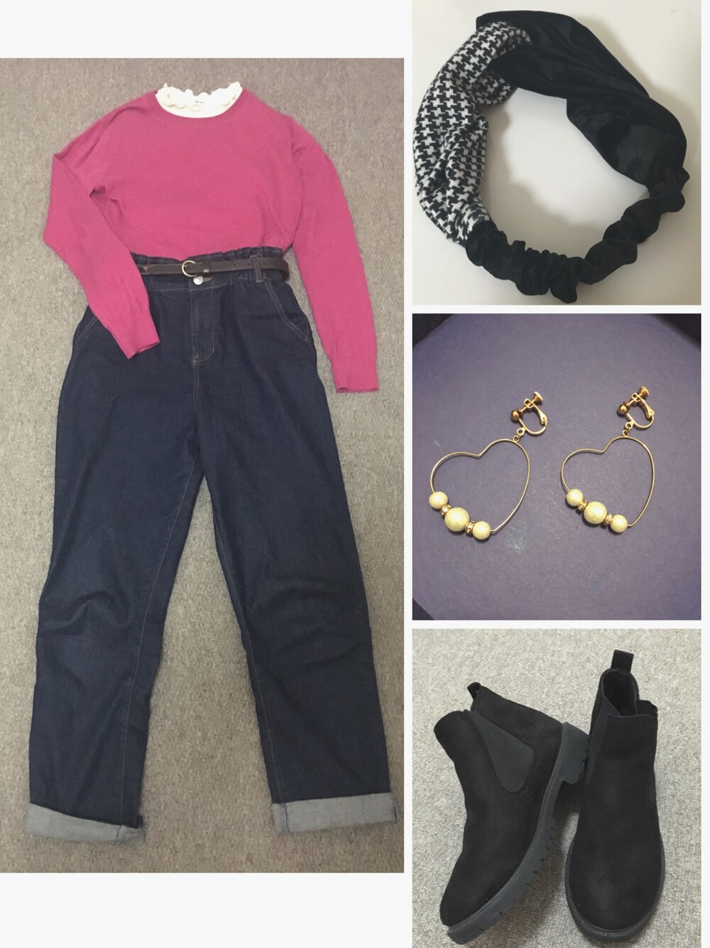 「デニム、ハイウエスト、ハニーズ、ニット、ピンクニット、UNIQLO、ハイネック、サイドゴアブーツ、レイカズン(Ray Cassin)、ヘアバンド」｜「Honeysのアイテム（その他パンツ、ブルー系）」を使った、saki✌︎さん（レディース・167cm）の秋コーディネートの1枚目の写真