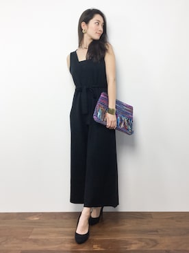 「ANAP（アナップ）のアイテム（オールインワン・サロペット）」を使った、飯田有衣さん（レディース・161cm）の夏コーディネート
