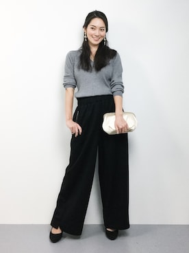 「axes femme（アクシーズファム）のアイテム（クラッチバッグ）」を使った、飯田有衣さん（レディース・161cm）の秋コーディネート