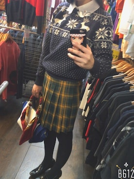 「no brand（ノーブランド）のアイテム（ニット/セーター、ブルー系）」を使った、neneさん（レディース）の冬コーディネート