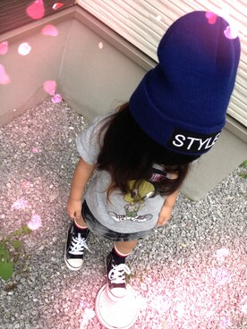 「しまむら（シマムラ）のアイテム（ニットキャップ/ビーニー、ブルー系）」を使った、yua.sさん（キッズ・100cm）の秋コーディネート