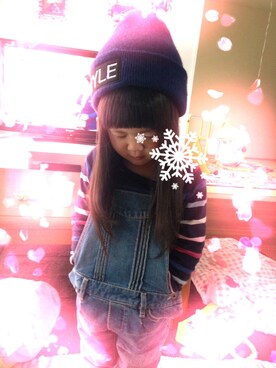 「しまむら（シマムラ）のアイテム（ニットキャップ/ビーニー、ブルー系）」を使った、yua.sさん（キッズ・100cm）の秋コーディネート