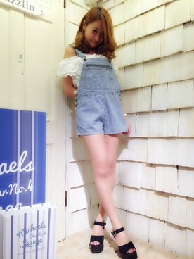 「dazzlin（ダズリン）のアイテム（サロペット/オーバーオール）」を使った、mamiさん（レディース・162cm）の夏コーディネート