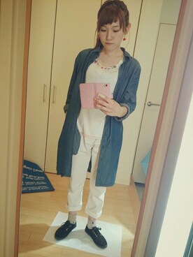 「GU（ジーユー）のアイテム（パンツ、ホワイト系）」を使った、Reikoさん（レディース・154cm）の夏コーディネート