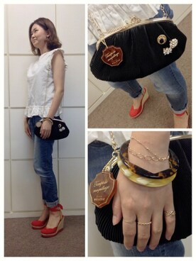 「NOJESS（ノジェス）のパーティバッグ（30143140005）（ショルダーバッグ、ブラック系）」を使った、kaoriさん（レディース・167cm）の夏コーディネート