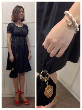 「NOJESS（ノジェス）のパーティバッグ（30143140006）（ショルダーバッグ、ブラック系）」を使った、kaoriさん（レディース・167cm）の夏コーディネート