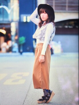 「GLOBAL WORK（グローバルワーク）のフェルトナカオレＨＡＴ/565115（ハット）」を使った、rinaさん（レディース・154cm）の秋コーディネート