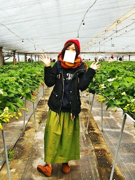 「アイテム（マウンテンパーカー、ブルー系）」を使った、ちょげ。さん（レディース・164cm）の冬コーディネート