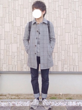 「黒リュック」｜「アイテム（ステンカラーコート）」を使った、jiroさん（メンズ・171cm）の冬コーディネート