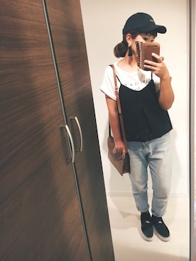 「GU（ジーユー）のアイテム（キャミソール、ブラック系）」を使った、emiさん（レディース）の秋コーディネート