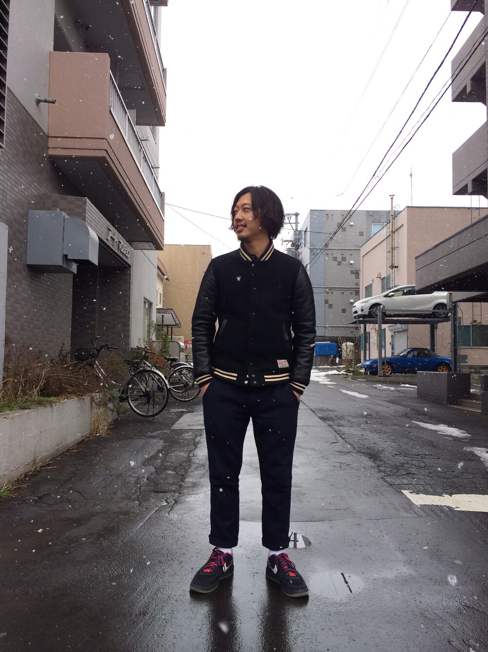 shoheiyoshidaさんの「LEATHER SLEEVE STADIUM JUMPER（WACKO MARIA）」を使ったコーディネート