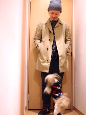 「茶色」｜「アイテム（ステンカラーコート）」を使った、shoheiyoshidaさん（メンズ・174cm）の冬コーディネート