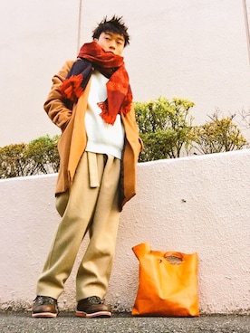 「RYU（リュー）のアイテム（パンツ）」を使った、のどかさん（メンズ・163cm）の春コーディネート