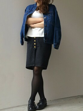 harunaさんの「前開きスリットデニムペンシルスカート」を使ったコーディネート