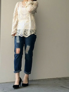 「アイテム（チュニック）」を使った、harunaさん（レディース・156cm）の秋コーディネート