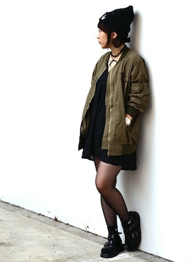 「アイテム（MA-1）」を使った、harunaさん（レディース・156cm）の秋コーディネート