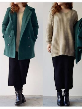 「モスグリーン」｜「アイテム（チェスターコート）」を使った、harunaさん（レディース・156cm）の秋コーディネート