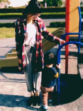 「アイテム（シャツワンピース、レッド系）」を使った、kanaさん（レディース・153cm）の秋コーディネート