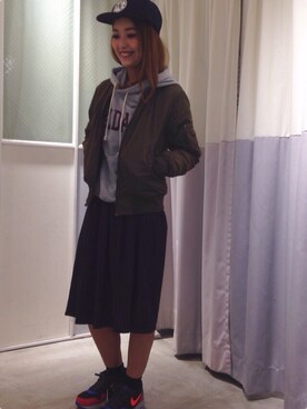 「DOUBLE NAME（ダブルネーム）のアイテム（ブルゾン）」を使った、YUKINKOさん（レディース・158cm）の秋コーディネート