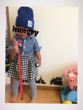 「スキップランド（スキップランド）のアイテム（帽子）」を使った、hungry caterpillar♡さん（キッズ・80cm）の秋コーディネート
