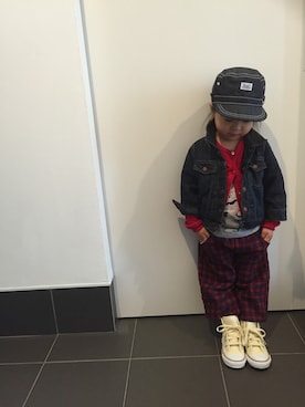 「H&M（エイチ・アンド・エム）のアイテム（カーディガン/ボレロ）」を使った、K☆さん（キッズ・90cm）の春コーディネート