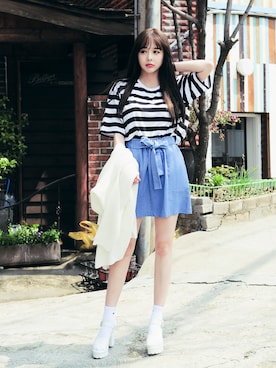 「アイテム（デニムスカート）」を使った、GIRLS RULEさん（レディース・160cm・10代）の春コーディネート