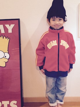 「Champion（チャンピオン）のアイテム（ブルゾン）」を使った、さいと & あおひさん（キッズ・110cm）の秋コーディネート